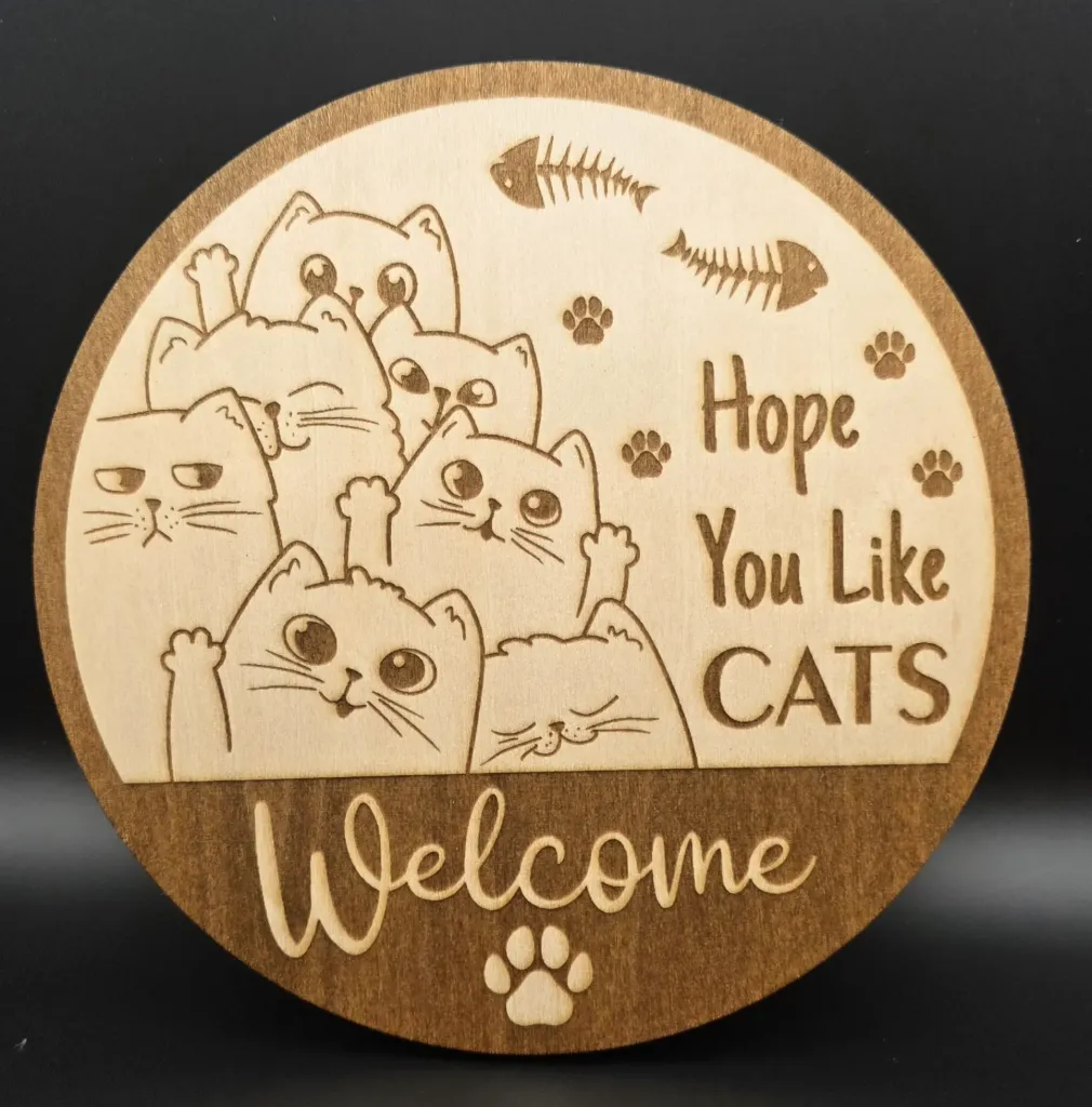 Hope You Like Cats Welcome Magnet (Engraved Wood) (3.5")